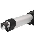 Close-up of a 24 Inch Stroke Electric Linear Actuator, 400 lbs Force, IP66 Water Resistance, showing metal and plastic components.