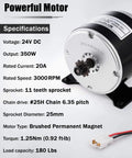 Specifications of 24V Brushed Electric Motor for E Scooter, 350W Replacement Motor with 3000 RPM for Razor models, front view