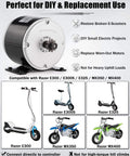 Image showcasing 24V Brushed Electric Motor for E Scooter, 350W Replacement Motor Compatible with Razor models, use guide.
