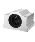 Front view of 25mm inner diameter aluminum linear bearing sliding block, 67x76x52mm, for smooth guided motion in automation and CNC systems.