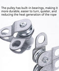 Two 28mm cable pulley wheels with ball bearing, smooth no noise, small snatch block for 0.23 in wire rope, shown in silver finish.