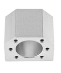 Front view of an aluminum nut housing from a Three Piece Aluminum Ballscrew Nut Housing Seat Mount Bracket Set with 28mm inner diameter.