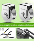2Pack Pulley Block U 304 Stainless Steel Pulley Roller, 2 Inch Heavy Duty Duplex Bearing Silent Grooved Wheel Loading 880lb/400Kg, shown with pliers for installation.
