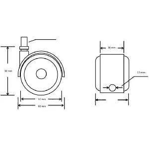 Diagram of ✝️ 10-Pack 2" Twin Wheels PU Plastic Caster - 10.9mm Dia. Threaded Stem for smooth motion and stability measurements.
