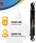 Image of ✝️ 2x10 Hydraulic Cylinder - 2 Bore 10 Stroke Double Acting Tie Rod, SAE#8 Port, 3000 PSI, showing column load capacity of 9420 lbs.