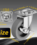 3" Caster Wheels Set of 4 - Heavy Duty Swivel Plate Casters with Rubber Wheels, Locking Brake Castors for Furniture, Carts, and Workbench dimensions