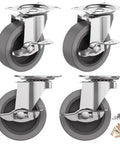 3" Caster Wheels Set of 4 - Heavy Duty Swivel Plate Casters with Rubber Wheels, Locking Brake Castors for Furniture, Carts, and Workbench.