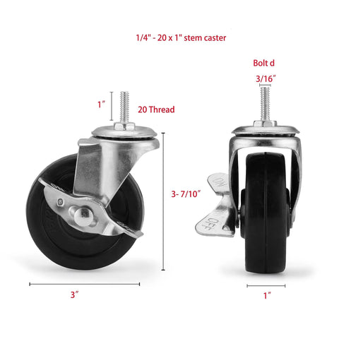 3 Inch Heavy Duty Caster Wheels With 1 Quarter Inch Thread Stem Set Of 4 For Wire Shelving Furniture And Carts Durable Polyurethane And Steel Construction Replacement Wheels For Home Office Shop Carts And Shelving Units