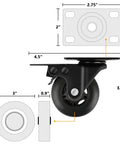 3" Casters Set of 4 - Heavy Duty Quiet Casters, Max Load 2000 lbs, Soft Wheels for Carts, Glide Smoothly and Protect Floors, Locking Furniture Casters dimensions