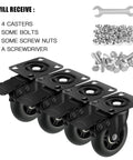 3" Casters Set of 4 - Heavy Duty Quiet Casters, Max Load 2000 lbs, Soft Wheels for Carts, Glide Smoothly and Protect Floors, Locking Furniture Casters components including bolts and screwdriver.