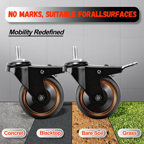 2-Pack 3-Inch Locking Caster Wheels Replacement For Pellet Grills Pro Series 1100 1600 II 850 Navigator Austin XL 820 Louisiana Grill Stem Caster For Pit Boss Durable Heavy Duty Construction For Long Life And Easy Installation on different surfaces.