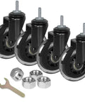 Set of four black Three Inch Rubber Caster Wheels Heavy Duty With 5/16-18 X 1 Threaded Stem for furniture and hardwood floors