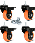 Three Inch Stem Caster Wheels Four Pack M10 1.5x25mm Threaded Stem Heavy Duty Swivel Casters With Safety Dual Locking Brakes Noiseless Operation 1000 LB Capacity
