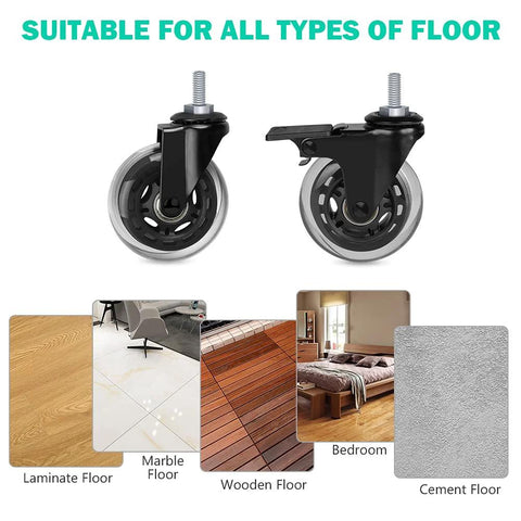 3 Inch Caster Set With 5/16-18UNC Threaded Stem 0.79 Inch Long, 4 Pack Swivel Casters for various floor types