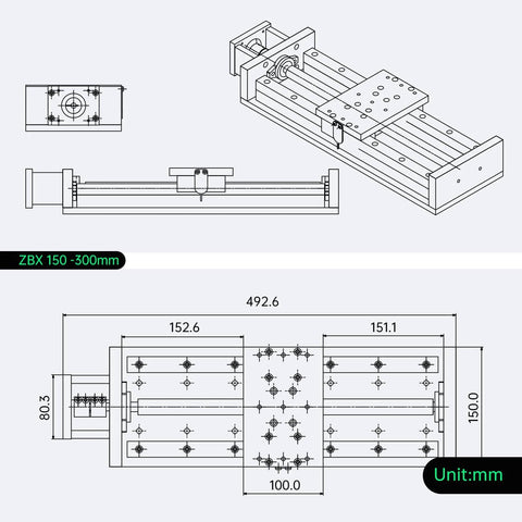 Technical diagram of 300mm/11.81" Stroke CNC Linear Stage Motion Actuator X/Y/Z Axis Cross Sliding Table Double Linear Slide Rail Guide 1605 Ballscrew with Limit Switch+Motor Mount Bracket for CNC Router.