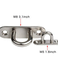 Close-up of 10-Pack 304 Stainless Steel Ceiling Hook Ring Hooks with Enclosed Eye Plate M5 Mounting Plate and size details