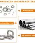 Spring Lock Washer Set SAE Four To Three Quarter Inch 304 Stainless Steel features multiple sizes and smooth edges.