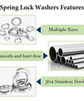 Spring Lock Washers Assortment Kit 1000 Pack 304 Stainless Steel M2 To M12 features multiple sizes and smooth finish.