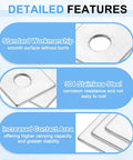 Infographic showing detailed features of 304 Stainless Square Plate Washers for 1/8 Inch Bolts, highlighting smooth finish, corrosion resistance, and stability.