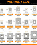 Protect fasteners with even load distribution using this 304 stainless steel square plate washers size chart, 15 sizes, M3 to M14.