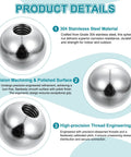 6 Pcs M6 By 25mm Ball Knob Nuts crafted from 304 stainless steel with polished surface and round silver finish