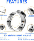 Fifty Pieces Stainless Steel 304 Single Ear Hose Clamps For Hoses From 10.8 To 13.3 Mm showing features and material.