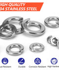 Spring Lock Washer Kit In Nine SAE Sizes 304 Stainless Steel For Fasteners, showing durable rust-resistant components