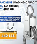 U Type Swivel Pulley Block, 304 Stainless Steel Pulleys for Wire Rope Cable Lifting, 440 lbs capacity, 360 degree rotating wheel