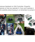 Collage showing 7-70V PWM DC Motor Speed Controller 30A - Low Heat Aluminum Housing for Brushed DC Motors, DIY Projects & Small Electric Devices.