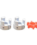 Rock Solid Aluminum Spider Coupling For CNC Stepper Drivers Featuring Slick Elastic Jaw Design And Beast Mode Torque Transfer Compatible With Five To Sixteen Millimeter Shafts, showing two aluminum couplings and an orange inner jaw.