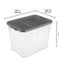Tackle The Mess Fast With This Beast Mode 108 Quart Stackable Storage Bin with gray lid, measuring 25.75" L, 18.875" W, 19.75" H.