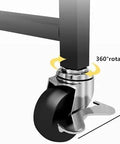 Close-up of 360 degree rotating wheel of Heavy Duty Metal Rolling Storage Cart With Smooth Rolling Wheels For Kitchen Bathroom Laundry And Office Folding Utility Shelf.