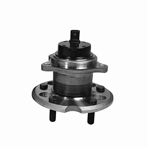 Rock Solid Rear Wheel Bearing And Hub Assembly Knockout Direct Fit with black sensor and silver hub for quick replacement.