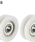 White 4 Pack V Groove Guide Bearing Pulley Wheels 8X30X11MM Aluminum Linear Sliders For 3D Printers And CNC, two pulleys shown.