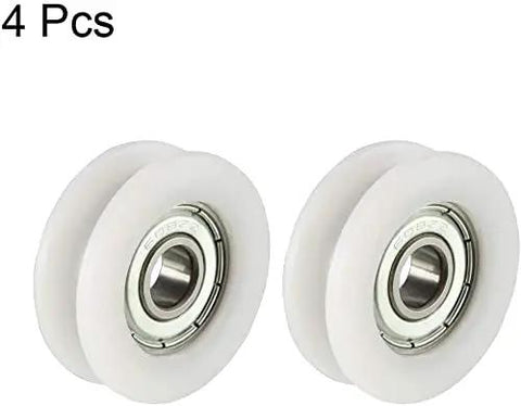 White 4 Pack V Groove Guide Bearing Pulley Wheels 8X30X11MM Aluminum Linear Sliders For 3D Printers And CNC, two pulleys shown.