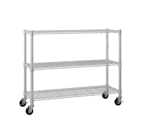 Rock Solid Six Tier Wire Shelving Rack With Wheels Dang Sturdy Heavy Duty Metal Storage Cart Fully Adjustable Steel Frame Rolls Smooth For Garage Pantry No Sweat Organization with three tiers, silver finish.