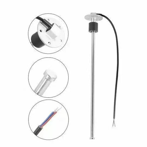No-Hassle Plug And Play Fuel Tank Sending Unit And Water Level Gauge For Boats Trucks And Cars SAE Five Hole 0 To 190 Ohms 150 MM sleek stainless steel design with wiring connections.
