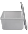 Straight Up Essential Stackable Medium Storage Bins With Secure Lids Hella Neat Gray Plastic Organizer Box For Clothes And Toys Keeps Your Whole Life On Track Today, gray plastic storage bin with lid, open view.