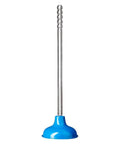 High Octane Modern Toilet Plunger with Sleek Clear Acrylic Handle and Bold Blue Rubber Head Rapid Clog Buster for Any Bathroom Streamlined Design Makes Drain Rescue a Breeze Super Easy to Wash up and Keep Fresh at 21 Inch Reach Perfect Home Upgrade.