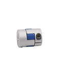Heavy Duty Star Type Shaft Coupler For CNC Motors, Built Tough With 6061 Aluminum And 7Mm To 7Mm Bore, side view with blue and silver design.