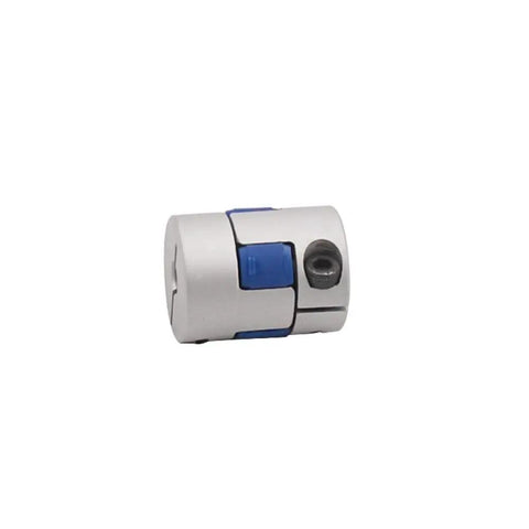 Heavy Duty Star Type Shaft Coupler For CNC Motors, Built Tough With 6061 Aluminum And 7Mm To 7Mm Bore, side view with blue and silver design.
