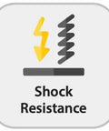 Icon depicting shock resistance, featuring lightning bolt and springs, emphasizing protection against impacts.