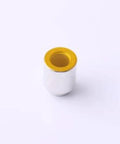 Twenty Pieces Surface Mount Round Nuts For Circuit Boards Heavy Duty Hardware Columns Iron Tinned Top Shelf Electronics Assembly Fasteners, close-up view showing steel with yellow interior.