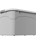 Heavy Duty Stackable Storage Totes With Secure Hinged Lids And Smooth Rolling Casters Plus Reinforced Side Handles side view