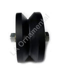 Heavy Duty Four Inch Uhmw Nylon V Groove Rolling Wheel Built Tough For Smooth Sailing Performance Featuring Sealed Ball Bearings And Zero Hassle Sliding Gate Motion Rated At Seven Hundred Fifty Pounds Capacity Set Of Two, side view.