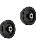 Built Rugged 6 Inch Phenolic Caster Wheels 2 Inch Wide Heavy Duty Rollers With Straight Bearings And Black Flat Tread Rated 1200 Lbs Each Runs Like A Charm Two Pack for shop carts, side view.