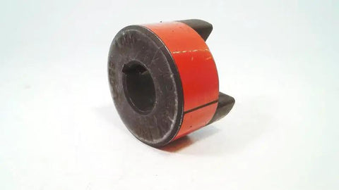 Standard Jaw Coupling Hub Built Tough As Nails With Killer Sintered Iron Construction Rock Solid Grip For Heavy Machinery 0.5 Inch Bore 2.54 Inch L099 OD 0.125 X 0.063 Inch Keyway side view showing red band and black structure.
