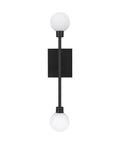 Straight Up Sleek Matte Black Led Wall Sconce Featuring Zero Hassle Mounting And Smooth Dimming For A Chill 2700K Warm Glow Designed To Look Fresh Vertical Or Horizontal In Modern Baths, with two frosted glass orbs.