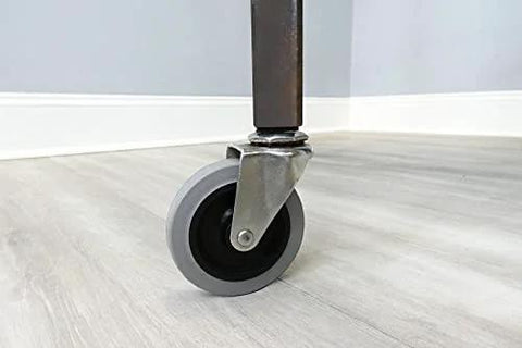 3-Inch Swivel Stem Caster With Non-Marking TPR Rubber Wheel attached to furniture, shown installed on a light-colored floor.