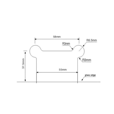 Dimensions for Heavy Duty Wall To Glass Shower Screen Hinges For Frameless Bathroom Doors, 58mm x 37.5mm stainless steel design.